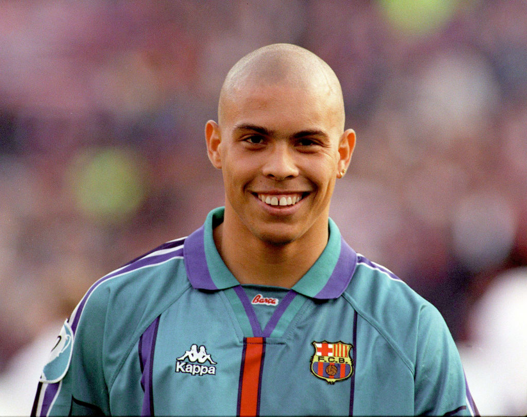 ROTTERDAM 14 MAY 1997: Ronaldo celebrates at the end of the UEFA Cup Winners' Cup Final match between Barcelona and PSG played at Feijenoord Stadio...