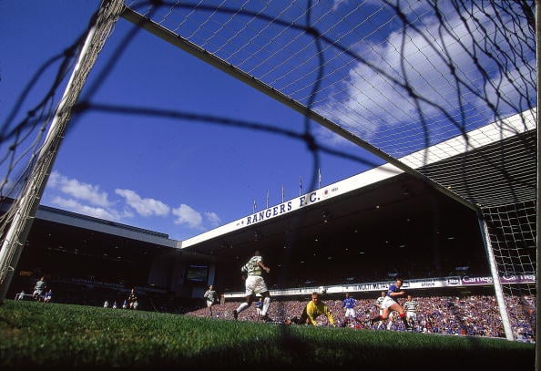 25 Mar 2000:  General view from the corner of the net during the Scottish Premier Division match between Glasgow Rangers and Glasgow Celtic at Ibro...