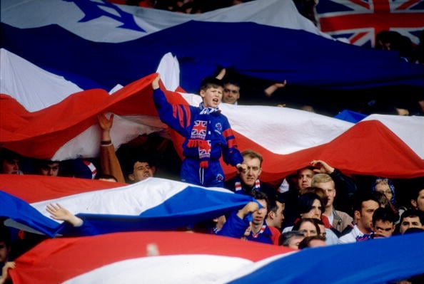 1992:  General view of Rangers supporters during a Scottish Premier Division match played at Ibrox Stadium in Glasgow, Scotland.  Mandatory Credit:...