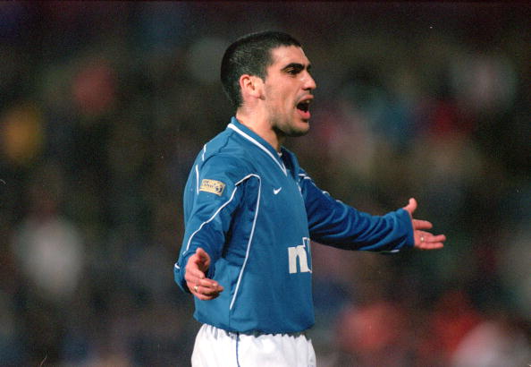 3 Dec 2000:  Claudio Reyna of Rangers appeals as he is sent-off during the Scottish Premier Division match against Hearts played at Tynecastle, in ...