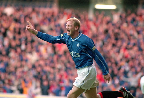 26 Nov 2000:  Jorg Albertz of Rangers celebrates another goal during the Scottish Premier League match against Celtic played at Ibrox, in Glasgow, ...