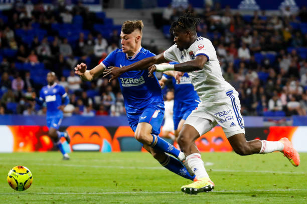 Nathan PATTERSON of Rangers and Youssouf KONE of Lyon during the Veolia Trophy match between Lyon and Glasgow Rangers at Groupama Stadium on July 1...