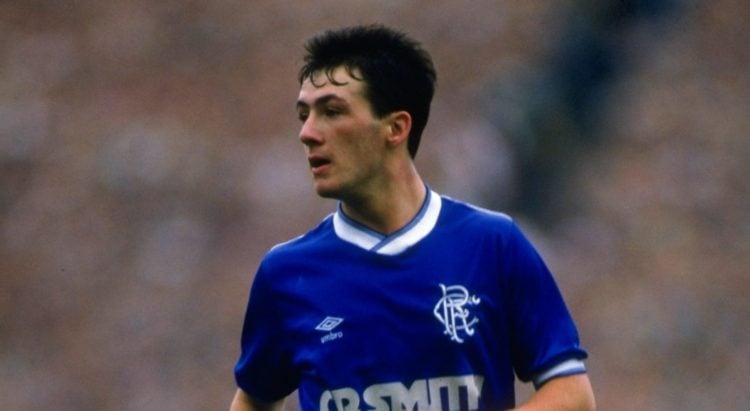 1986:  Derek Ferguson of Rangers keeps an eye on the ball during the Skol Cup final against Celtic at Hampden Park in Glasgow, Scotland. Rangers wo...