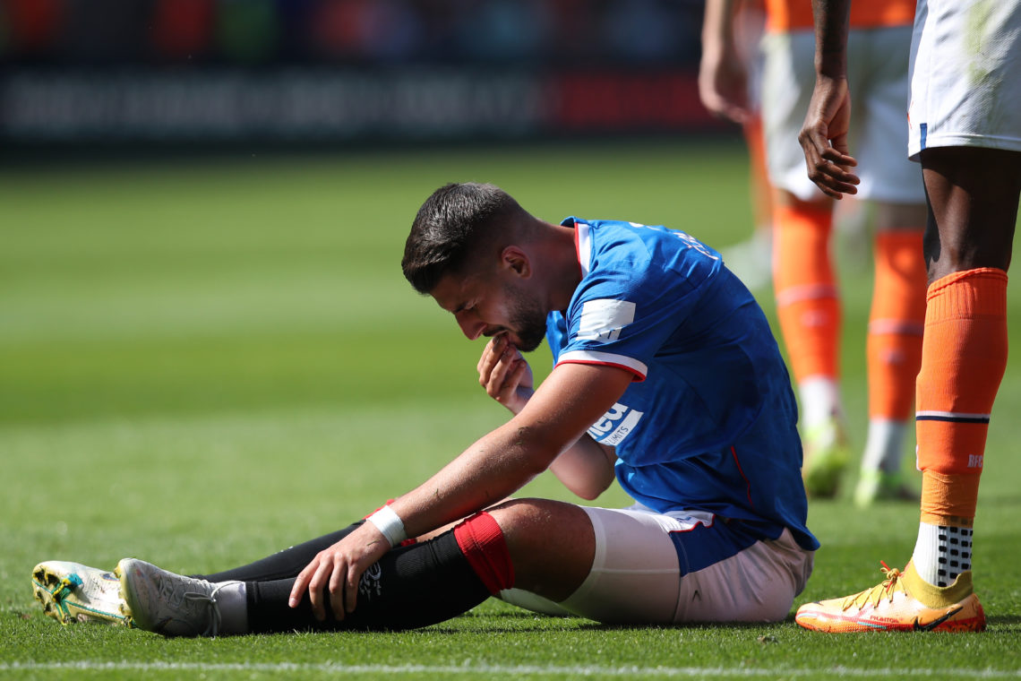 BLACKPOOL, ENGLAND - JULY 16: Antonio-Mirko Colak of Rangers reacts during the Pre-Season Friendly match between Blackpool and Rangers at Bloomfiel...