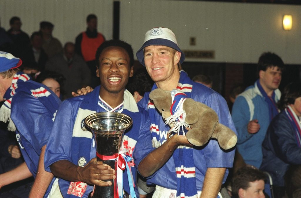 Mark Walters and Richard Gough of Rangers