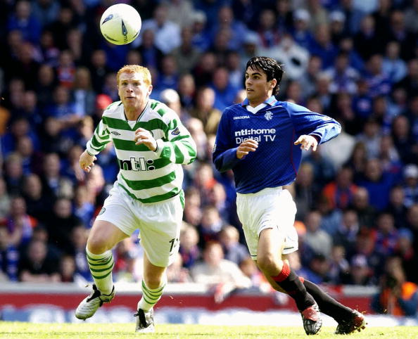 Neil Lennon of Celtic and Mikel Arteta of Rangers
