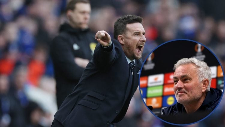 Image of Barry Ferguson with circle inset of Jose Mourinho (R).