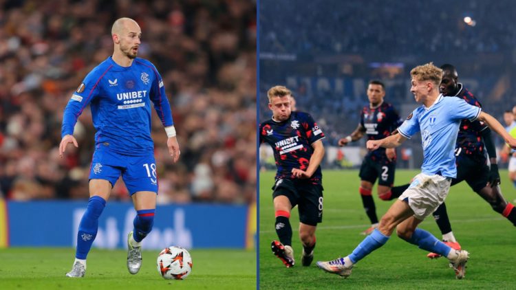 A split image of Vaclav Cerny of Rangers (L) and Hugo Bolin of Malmo (R)