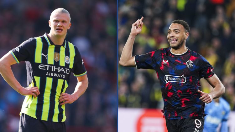 Split image of Erling Haaland (L) and Cyriel Dessers (R)