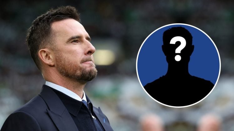 Barry Ferguson, Interim Manager of Rangers FC, looks on prior to the William Hill Premiership match. Inset, a mystery player.
