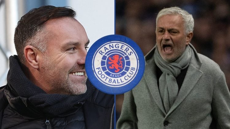 Kris Boyd and Jose Mourinho with Rangers badge inset centre
