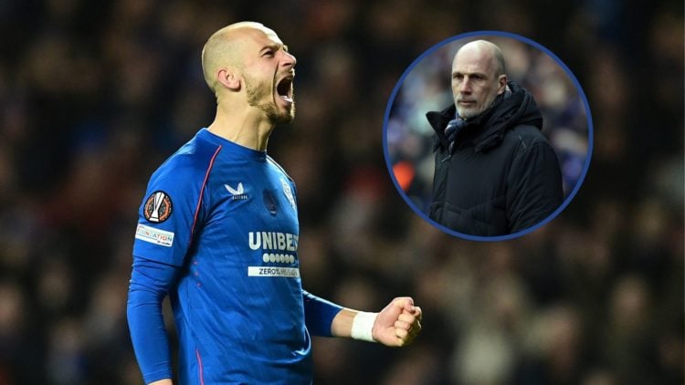 Main image, Rangers' Vaclav Cerny celebrates scoring in a penalty shootout during the UEFA Europa League 2024/25 Round of 16 Second Leg match betwe...