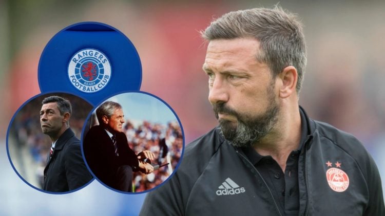 Images of Derek McInnes at Aberdeen with insets of Walter Smith, Pedro Caixinha and the Rangers crest.