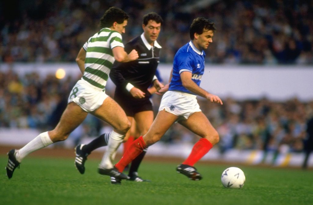 Davie Cooper of Rangers and Paul McStay of Celtic