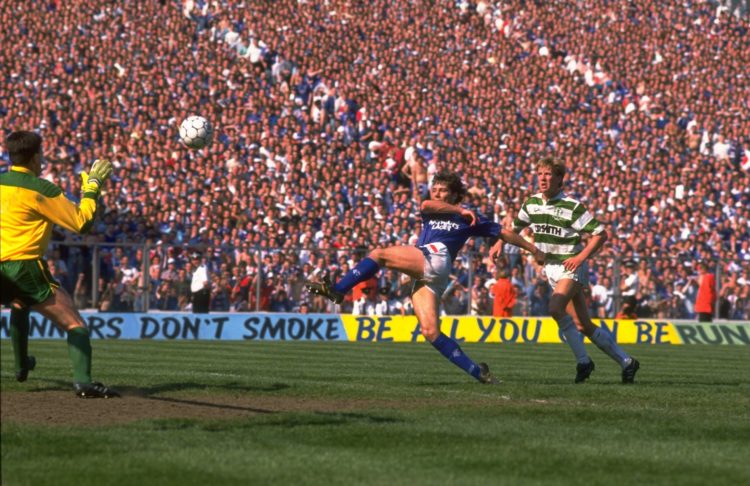 1989: Ally McCoist of Rangers misses a vital last minute chance during the Scottish Cup Final match against Celtic at Hampden Park in Glasgow, Sco...