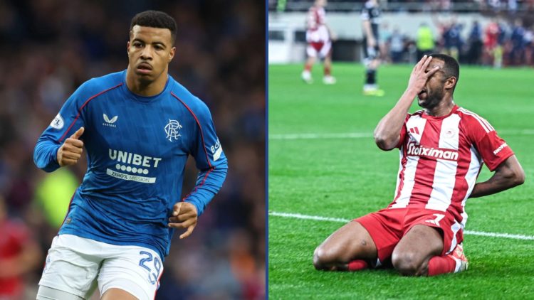 Split image of Rangers striker Hamza Igamane and Olympiakos forward Ayoub El Kaabi. Credit: Ian MacNicol/Getty Images/Stefanos Kyriazis/NurPhoto Ge...