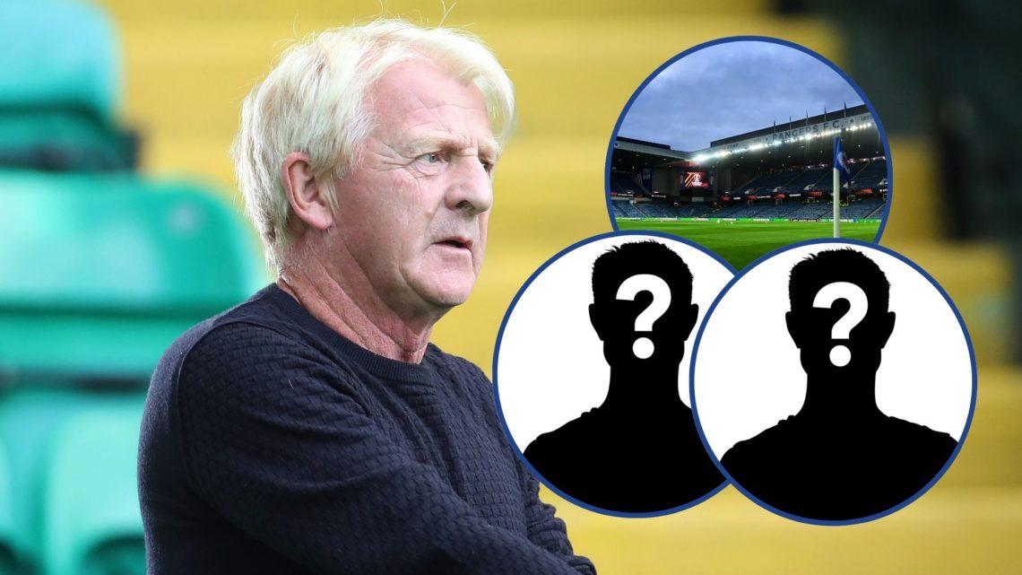 Image of Former Celtic manager Gordon Strachan looks on prior to the UEFA Champions League game with an inset of a General View of Ibrox, home of R...