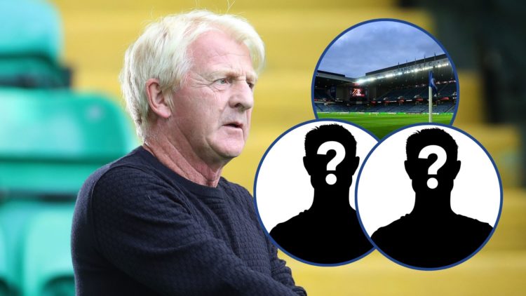 Image of Former Celtic manager Gordon Strachan looks on prior to the UEFA Champions League game with an inset of a General View of Ibrox, home of R...
