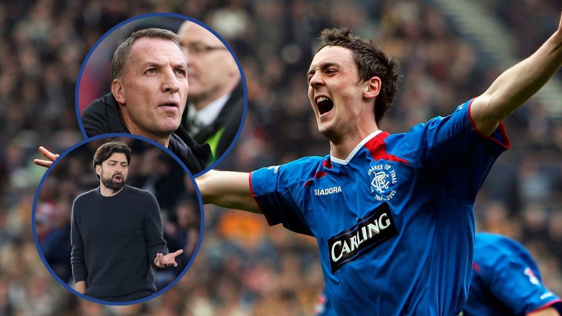Main image, Maurice Ross of Rangers celebrates scoring the opening goal during the Scottish CIS Insurance Cup Cup Final match between Rangers and M...