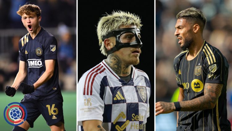 Three way split image of Jack McGlynn (Philadelphia Union), Diego Luna (Real Salt Lake) & Denis Bouanga (LAFC).