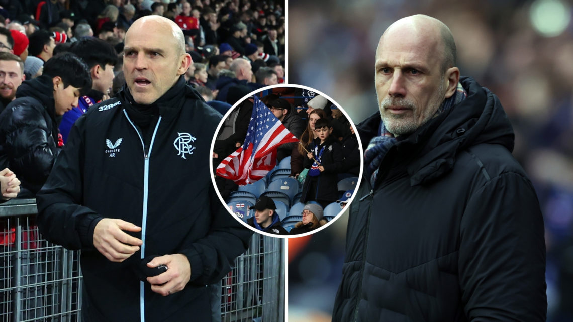 Split image of Rangers assistant coach Alex Rae during the UEFA Europa League 2024/25 League Phase MD7 match between Manchester United and Rangers ...