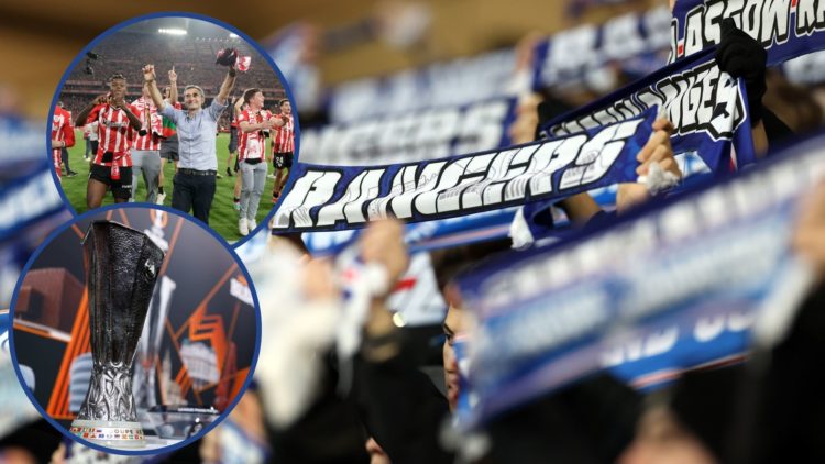 Main image, Rangers fans are seen during the William Hill Premiership match between Rangers FC and Ross County FC at Ibrox Stadium on February 02, ...