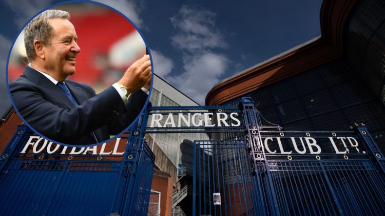 Image of Ibrox with inset of Jeff Stelling (L).
