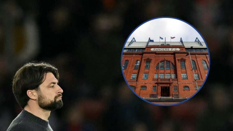 Main image of Russell Martin with inset (R) of Ibrox.