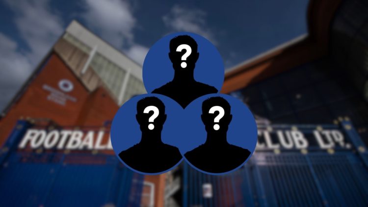 Three mystery Rangers men with Ibrox in background