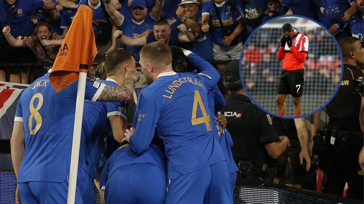 Main image, Players of Rangers celebrate after scoring a goal with his team-mates during the UEFA Europe League final match between Eintracht Frank...