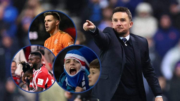Image of Barry Ferguson with insets of Jack Butland, Inaki and Nico Williams and Rangers fans.