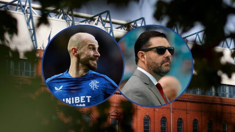 Vaclav Cerny and Jed York both centre inset with Ibrox in background
