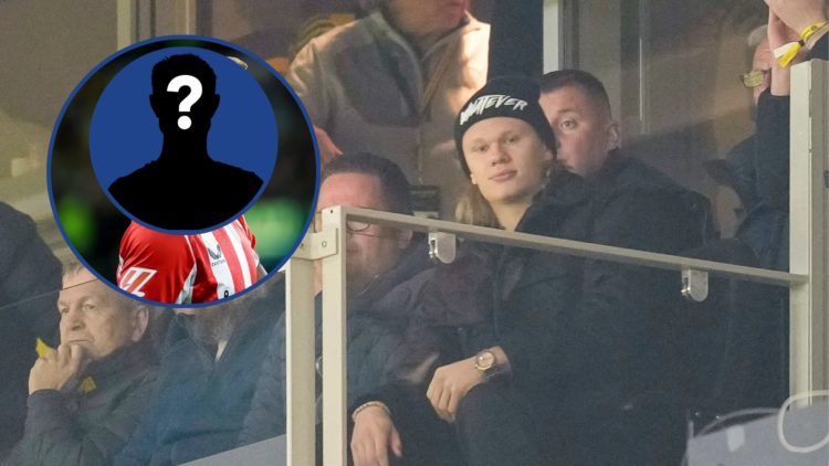 Image of Erling Haaland v Rangers in 2022 with obscured inset of Nico Williams.
