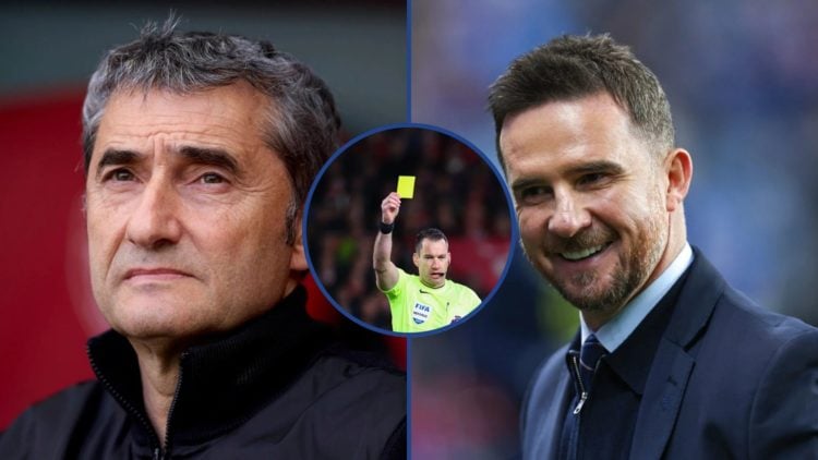 Split image of Barry Ferguson and Ernesto Valverde with a yellow card inset.