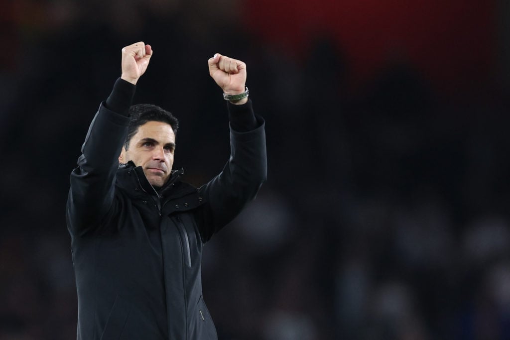 Mikel Arteta celebrates.