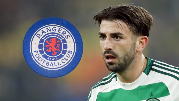Greg Taylor with Rangers badge inset to left