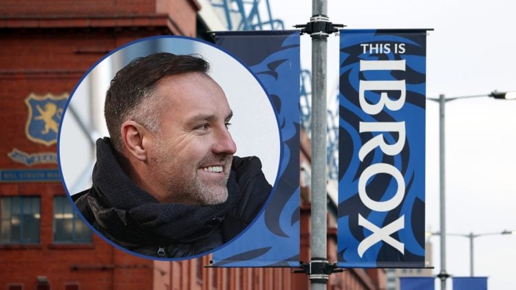Kris Boyd left inset with Ibrox exterior in background