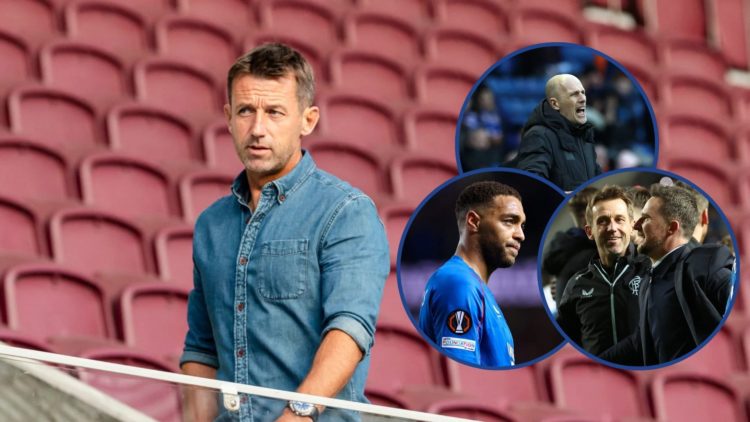Photograph of Neil McCann with insets of Barry Ferguson, Philippe Clement and Cyriel Dessers.
