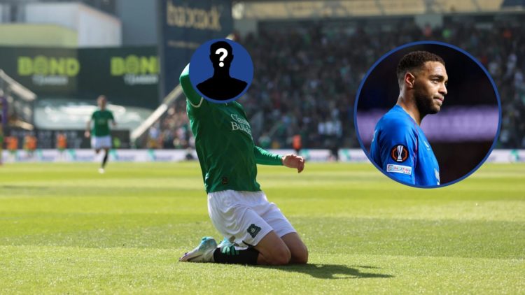 Image of Ryan Hardie (Plymouth Argyle) scoring against Norwich City with inset of Cyriel Dessers (Rangers).
