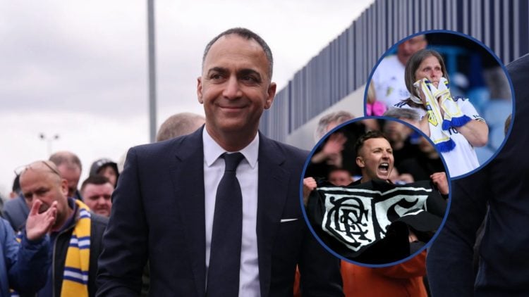 Image of Paraag Marathe with insets of a Leeds United fan and a Rangers fan.