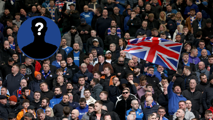 Image of Rangers fans with mystery player inset.