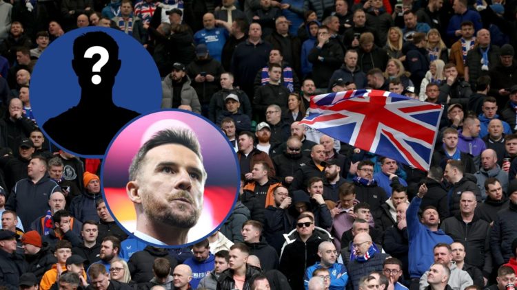 Image of Rangers fans with mystery player inset and Barry Ferguson inset.