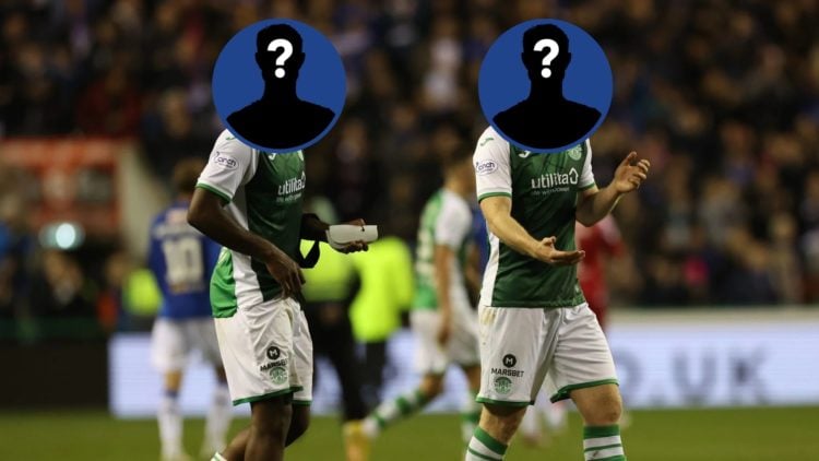 Obscured image of Rocky Bushiri playing for Hibs.