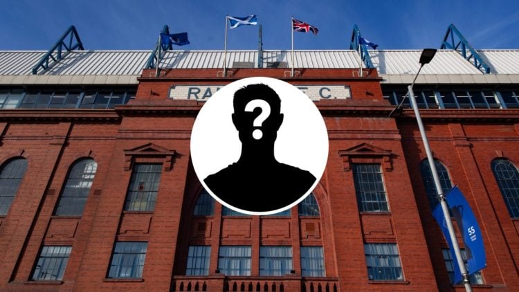Image of Ibrox stadium with inset (C) of a mystery player.