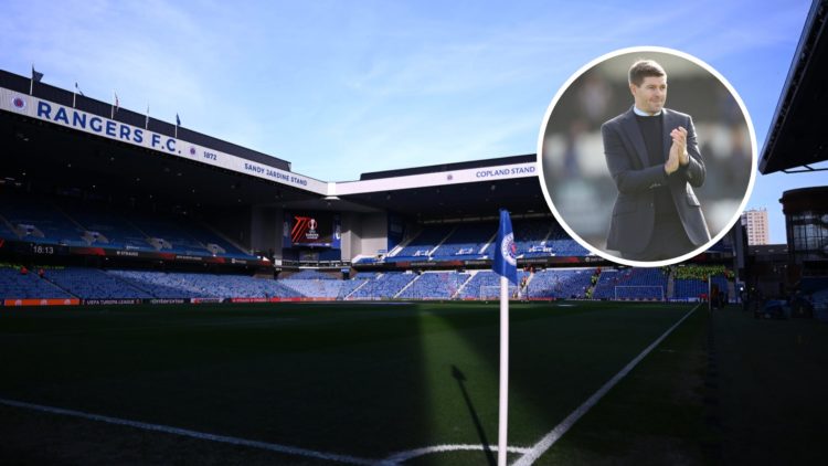 Image of Ibrox stadium with inset (R) of Steven Gerrard.