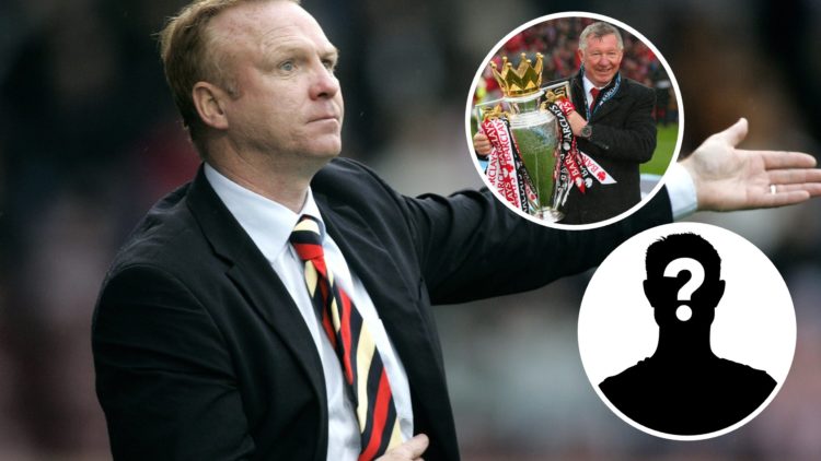 Image of Alex McLeish with inset of Sir Alex Ferguson and a Mystery figure (R)