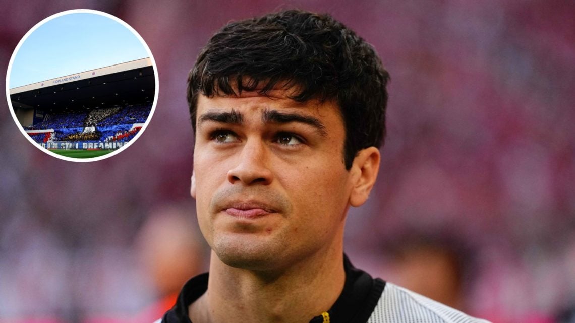 Image of Giovanni Reyna with inset (L) of Ibrox Stadium