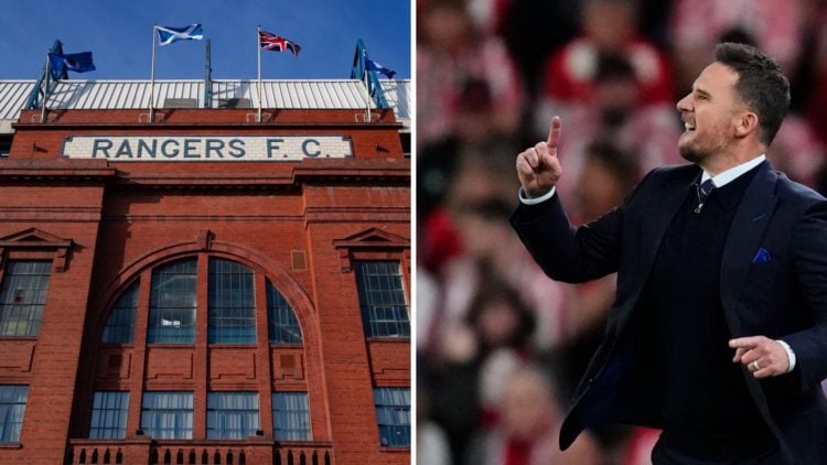 Split image of Ibrox stadium and Barry Ferguson (R)