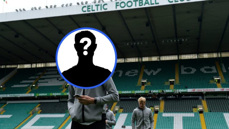 Image of Kyle Lafferty at Celtic Park with mystery player inset obscuring his face.