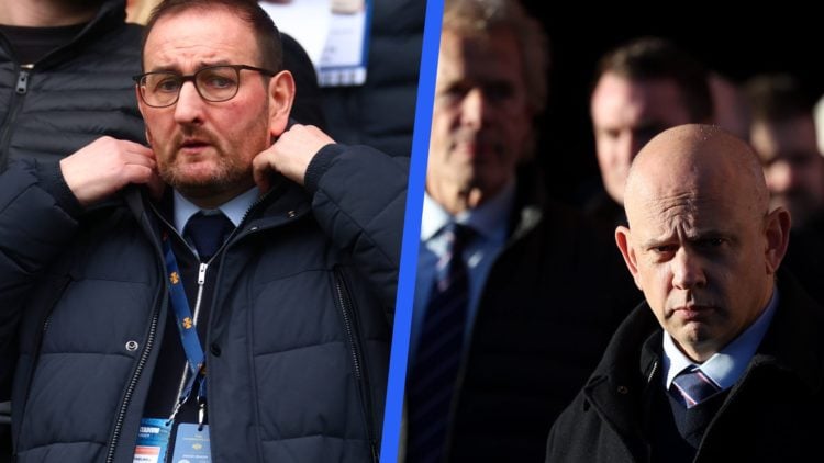 Split image of Everton sporting director Kevin Thelwell (left) and Rangers CEO Patrick Stewart (right)